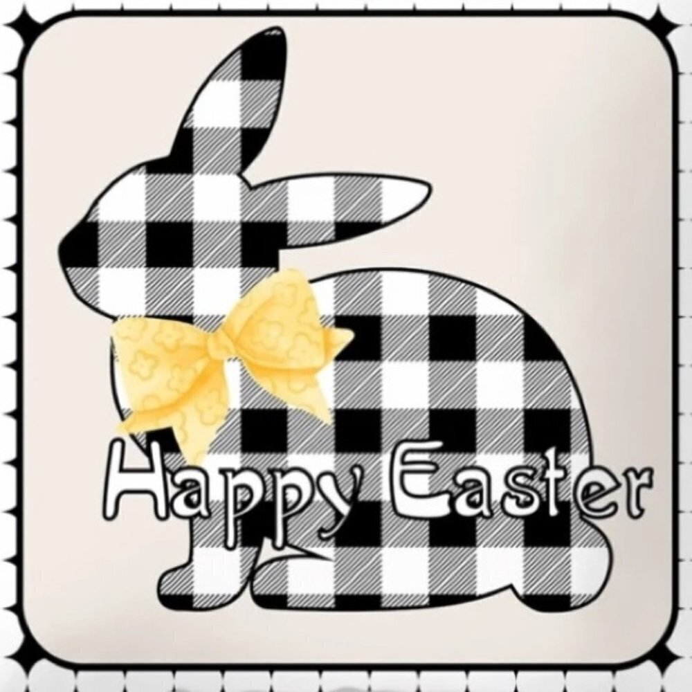 Easter Pillow Cover Buffalo Check Bunny Plaid Zipper Closure 17.7 Inch Square - Picture 12 of 13